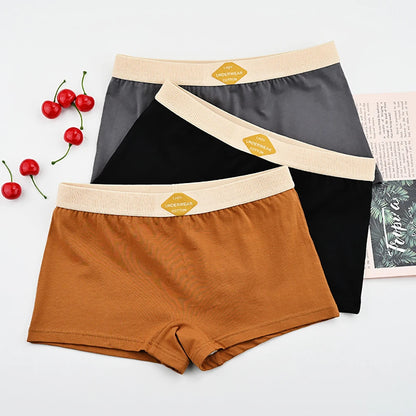 3PCS/Pack 100% Cotton Multicolor Solid Women's Boxer Knit Breathable Panties Underwear Soft High Elastic Mid-rise Thin Boyshorts.
