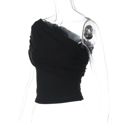 Dulzura One Shoulder Sleeveless Ruched Backless Bodycon Tank Top Women'S Solid Sexy Elegant Y2K Top Party Clubwear Summer Outfit