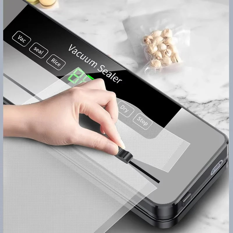 Electric Vacuum Sealer Dry/Wet Food Sealed Packaging Kitchen Food Storage Seal UV Sterilization Built-in Cutter Knife.