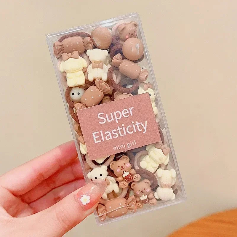 Coffee Color Children's Cute Cartoon Hair Rope Baby Thumb Loop Does Not Hurt Rubber Band Headwear Baby Tie Head  Small Pull.