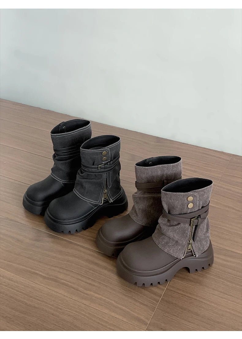 Winter Punk Style Women Ankle Boots Fashion Belt Buckle Shoes Ladies Concise Chunky Platform Heel Short Booties Zapatos De Mujer.