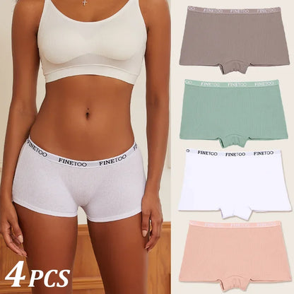 4Pcs Women Cotton Boxers Underwear Seamless Ice Silk Shorts Solid Color Ladies Soft Boyshorts Plus Size Cotton Boxers M/L/XL