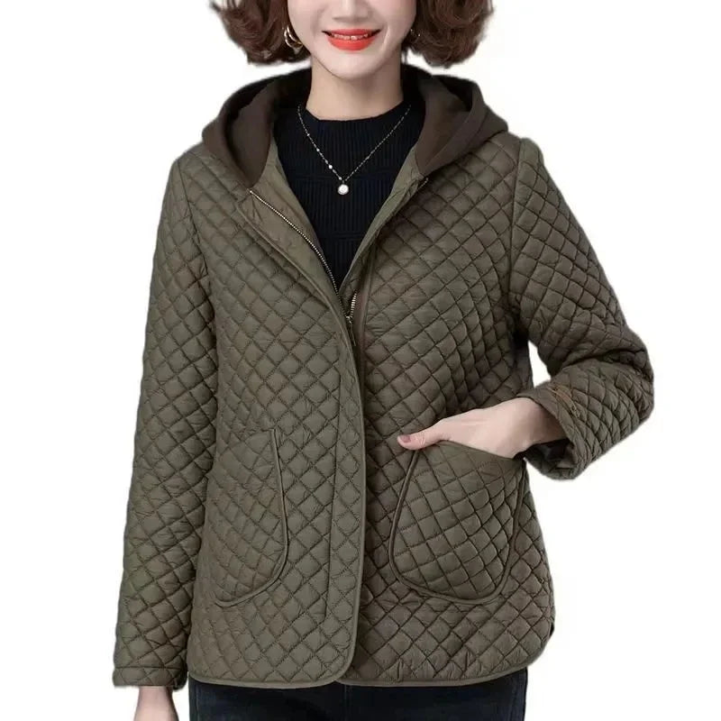 Mode Leichter Baumwolle Gefütterter Mantel Frauen 2025, Neue Herbst Winter Baumwolle Mantel Mit Kapuze Jacke Lose Beiläufige Plaid Parkas Outwear.