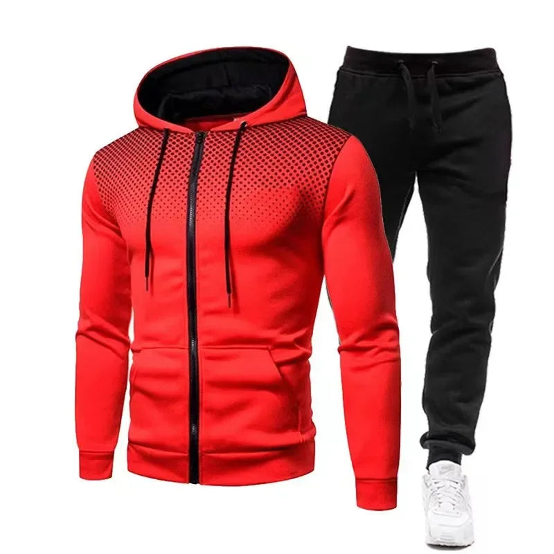 Mode Druck Trainingsanzug für Männer Zipper Mit Kapuze Sweatshirt und Jogginghose Zwei Stücke Anzüge Männlich Casual Fitness Jogging Sport Sets.