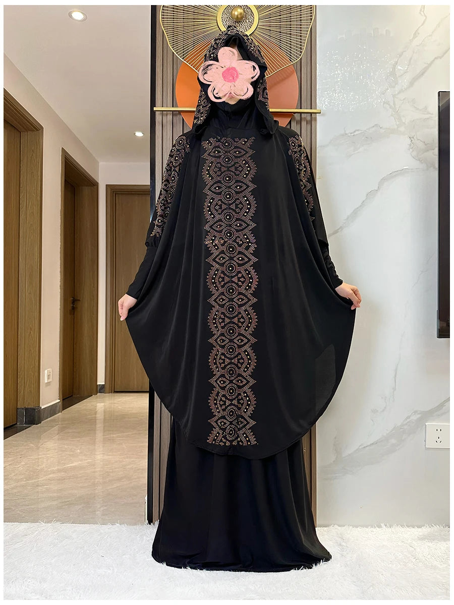 Two Piece Set Dress  Hijab Long Khimar Skirt Sets Islamic Niqab jilbab Women Eid Morocco Muslim Abaya Set Women Prayer Garment.