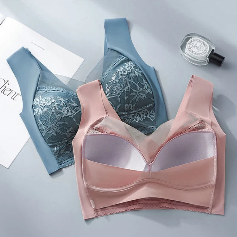 FINETOO 2Pcs Plus Size Sexy Crop Tank Top Seamless Bra Push Up Women Bras Wireless Bralette Femme Underwear Sports Lace Lingerie.