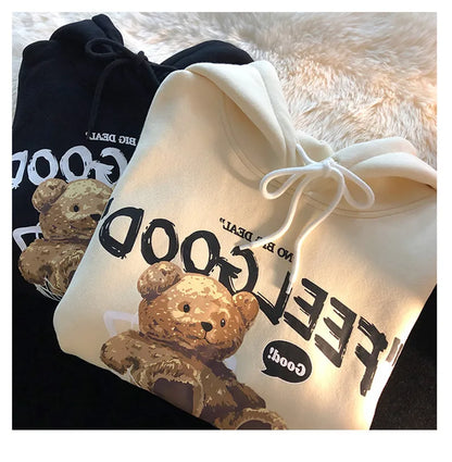 Braunbär Männer & Frauen Casual Oversize Hoodies Langarm Pullover Verdicken Paar Hoodie Kapuzenpullover Samt Paar Kleidung.