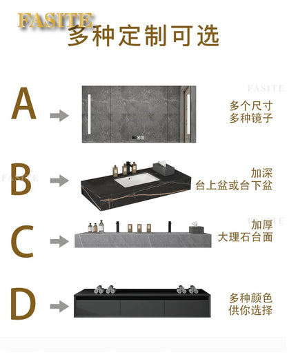 Leichter, luxuriöser Badezimmerschrank aus Steinplatten, integriertes Waschbecken, kombiniertes Waschbecken, WC-Waschbecken, nordischer einfacher Spiegelschrank