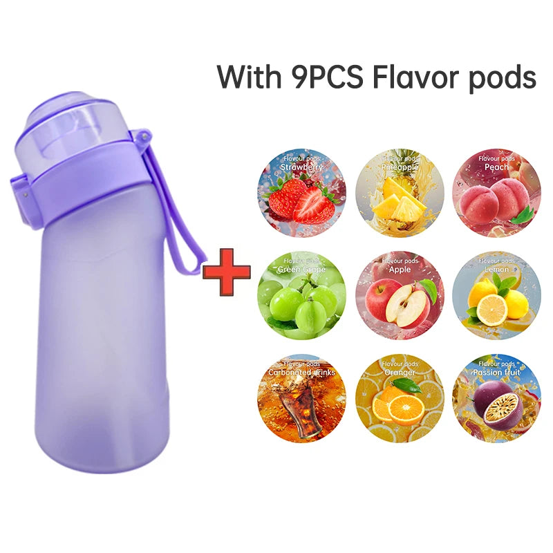 LUSQI 500ML Air Flavored Water Bottle With 9 Flavor Rings Sports Fashion Straw For Outdoor Sports Activities.