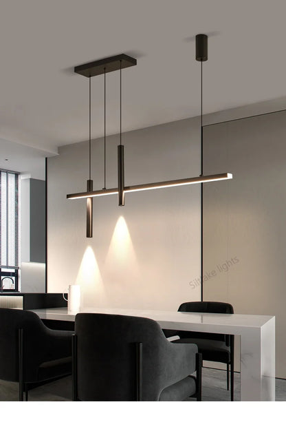 Neue Restaurant Kronleuchter moderne einfache Esszimmer Tisch Bar Lichter lange Streifen Scheinwerfer kreative Designer Pendelleuchten.