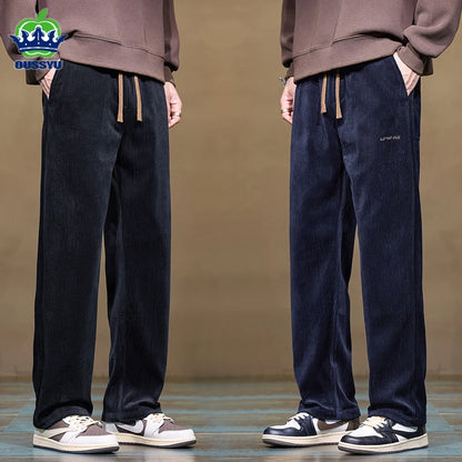 Autumn Winter Men's Corduroy Pants Elastic Waist Fashion Stretch Loose Straight Black Grey Thick Trousers Male Plus Size M-5xl.