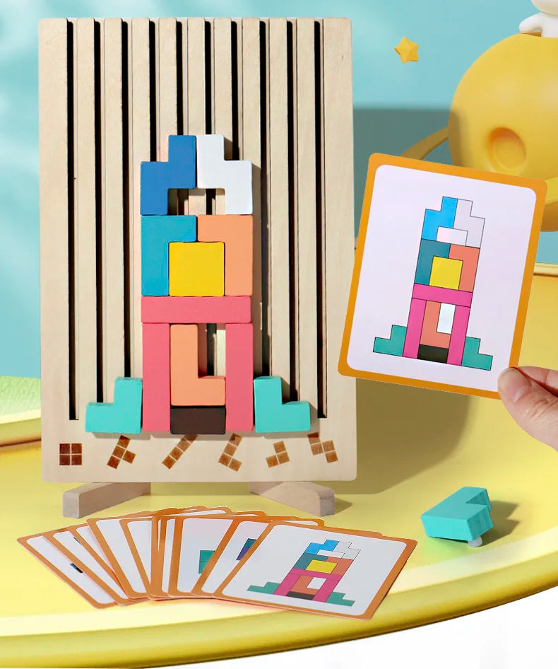 Wooden 3D Russian Blocks Puzzle Brain Teasers Toy Tangram Jigsaw Intelligence Colorful Blocks Montessori Educational.