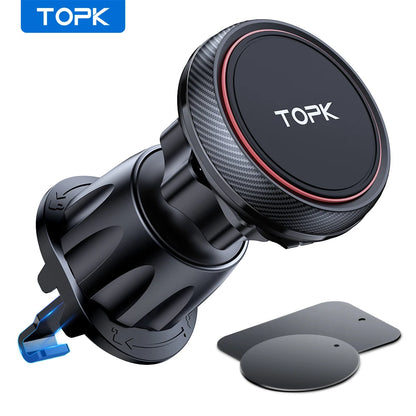 TOPK Magnetic Car Phone Mount in Car Phone Holder Air Vent Magnetic, 6 N52 Magnets Universal Mobile Phone Holders for iPhone 15.