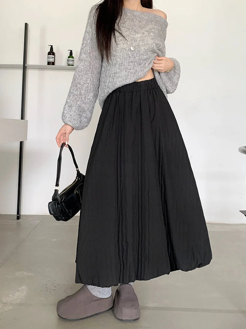 High Quality Cotton-padded Bud Skirts Women  Fall Winter Pocket Long Skirts Female Korean Fashion Apricot Streetwear Faldas 2025.