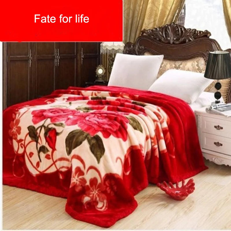 4.5kg Home Thicken Quilt Comforters Winter Warm Raschel Plush Blanket Print Throw Double Layer Fluffy Soft Quilt 200x230cm 이불 이불