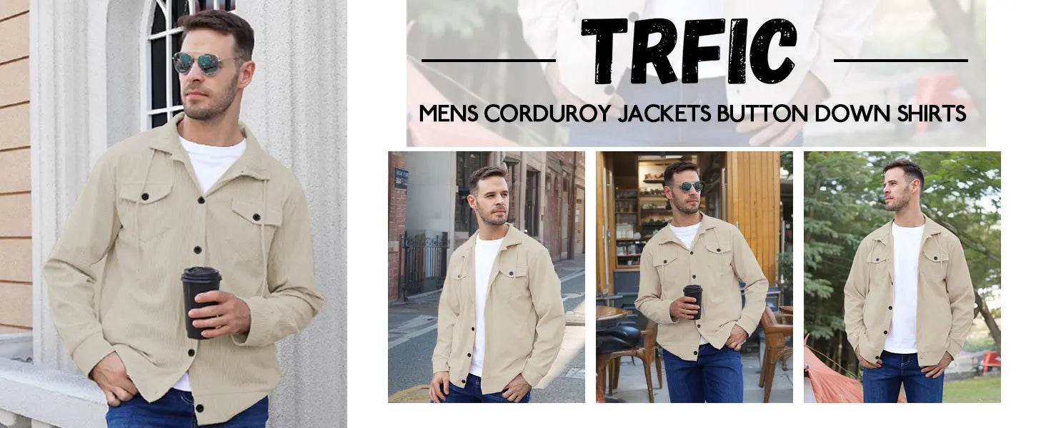 Men's Corduroy Jacket Stand-up Collar Slim Fit Retro Multi-pocket Workwear Commuter Coat for Spring And Autumn.