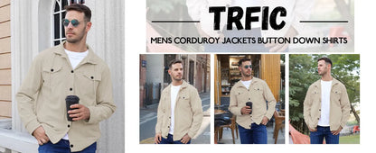 Men's Corduroy Jacket Stand-up Collar Slim Fit Retro Multi-pocket Workwear Commuter Coat for Spring And Autumn.
