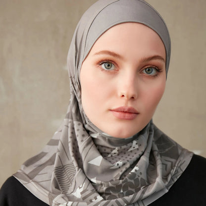 Sporty Muslim Inner Hijab Women Geometric Printing Pattern Instant Turban For Ladies Head Wrap Headband Header Model.