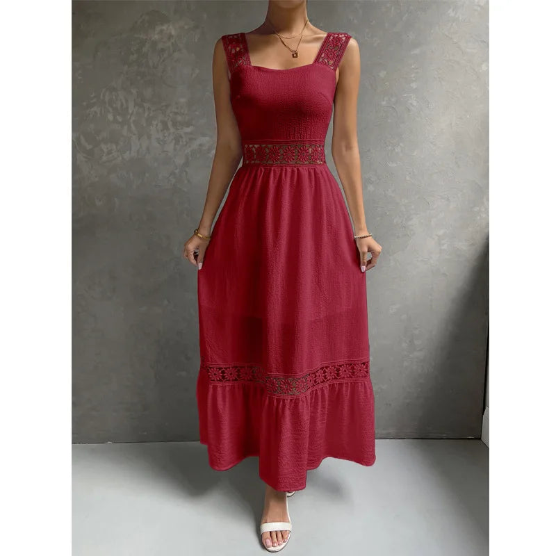 Weiße Lange Kleid Frauen Sommer Sexy Sleeveless Backless Maxi Kleider Damen Elegante Hohle Heraus Spitze Kleid Boho Sommerkleid Vestidos.