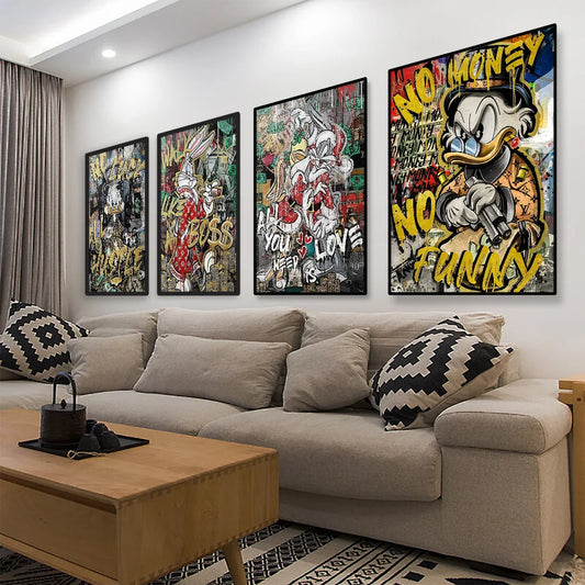 MINISO Disney Marvel Donald Duck Home Living Room Bedroom Art Poster Street Graffiti Children's Room Wall Mural Canvas HD Prints.