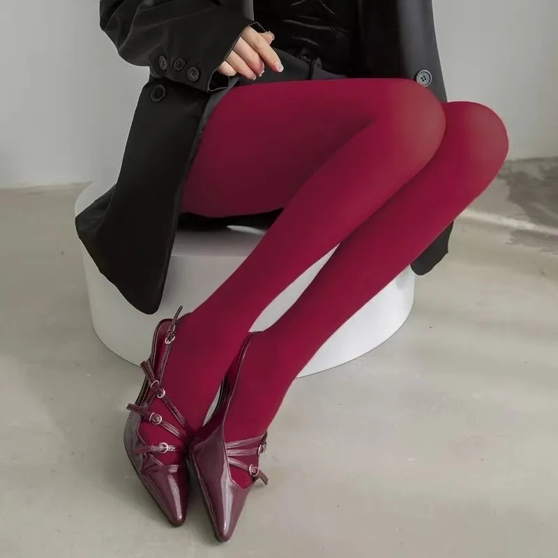 1/2Pcs Wine Red Stocking Tights Women Vintage Sexy Burgundy Thin Thick Super Elastic Anti-Hooker Senior Pantyhose Long Socks