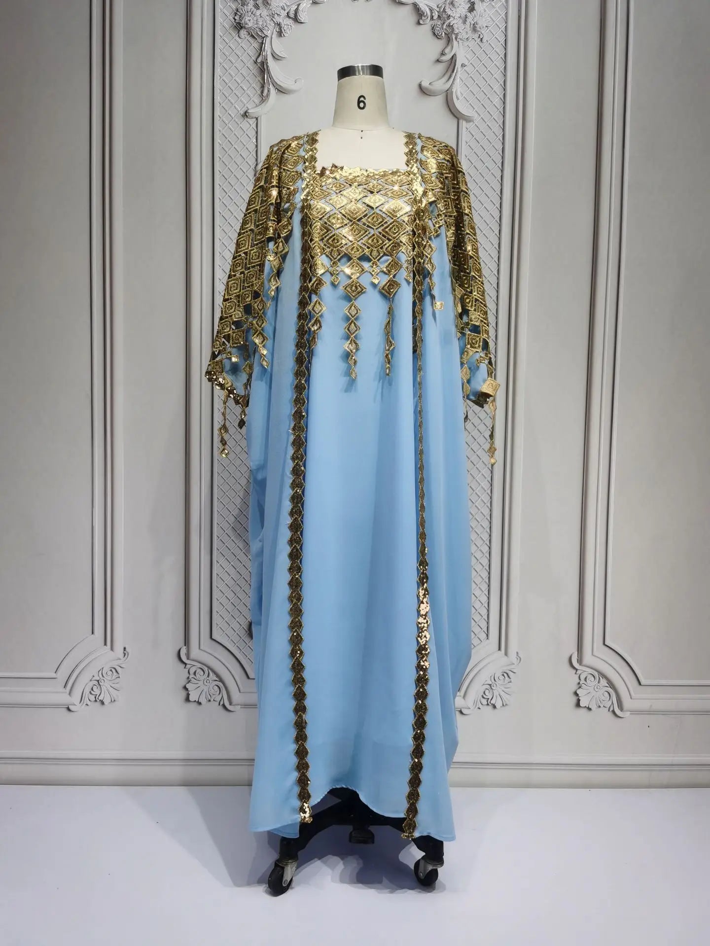 Neue muslimische Roben aus dem Nahen Osten, zweiteiliges Set, (Abaya), neue Mode für Damen, bestickte Spitze, Chiffon, muslimische Roben, Dubai und Türkei.