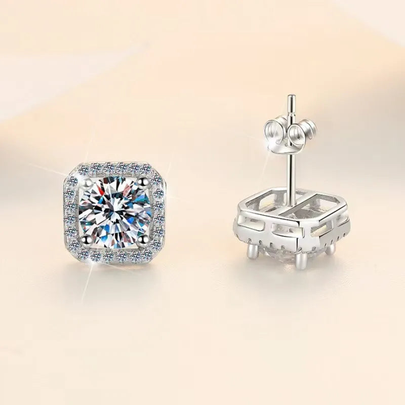 Diamond Earrings Mosonite Earring Square Bag Earrings marry Jewelry simple and fashionable party, Valentine's Day gift.
