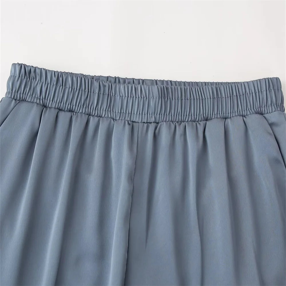 Summer New Product Women's Style Flip Collar with Beaded Embroidered Shirt, High Waist Straight Leg Pants Set.