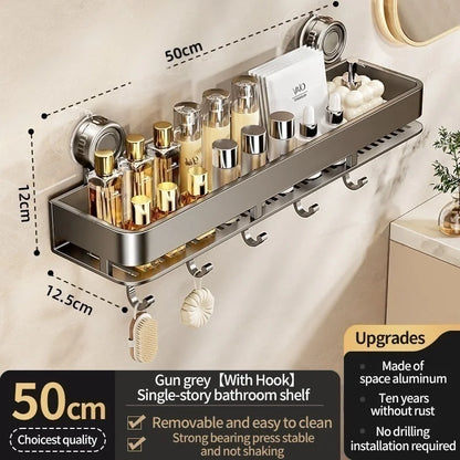 Kein Bohren, Saugnapf, selbstklebendes Badezimmerregal, Badezimmerregal, Toilette, Aluminium-Hängeregal, Badezimmer-Organizer, zum Aufhängen an der Wand