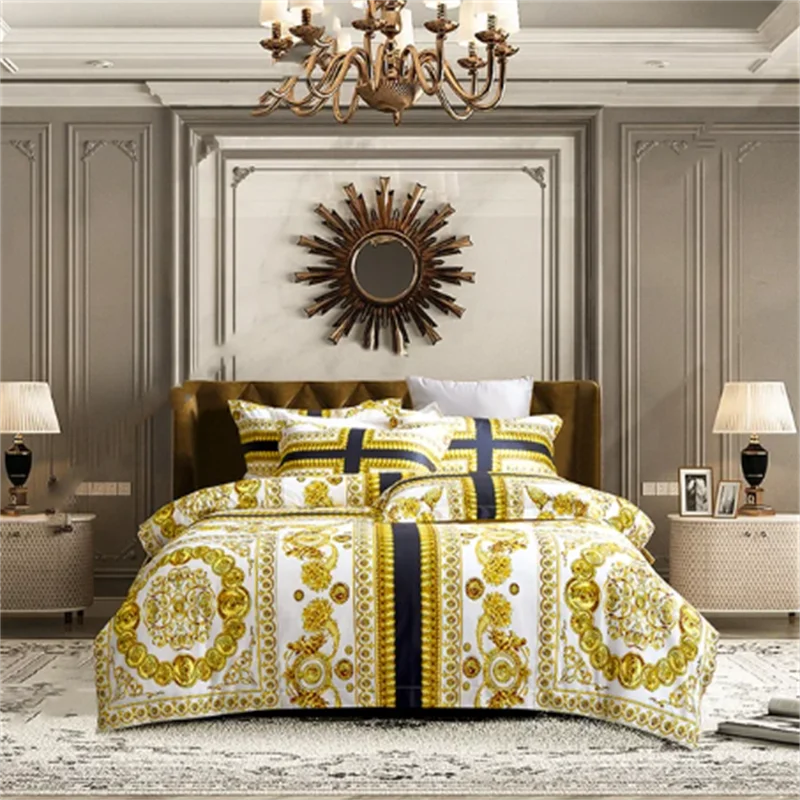 Luxury Baroque Style Bedding Set Digital Printing Queen King Size Duvet Cover Set Linen Pillowcases Home Textile.