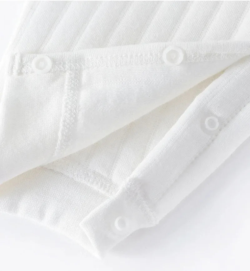 Einteiliges Outfit für Jungen und Mädchen, 100 % Baumwolle, langärmlig, Strampler für Neugeborene, solides Stricken, dünner Overall für Jahreszeiten.