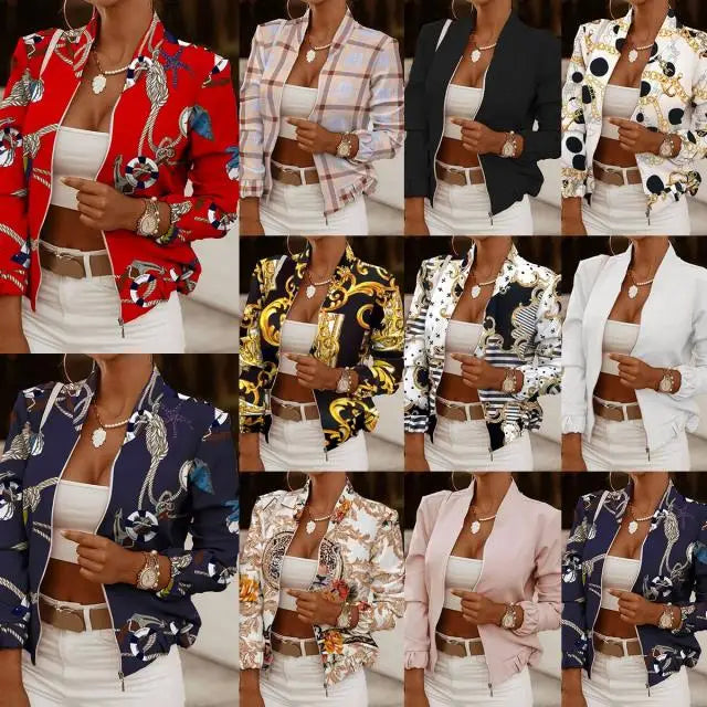 Mode Frauen Jacken Dünne Kurze Mäntel Herbst Vintage Print Lange Sleeve Zipper Dünne Jacke 2024 Casual Oberbekleidung Weibliche Jacke.