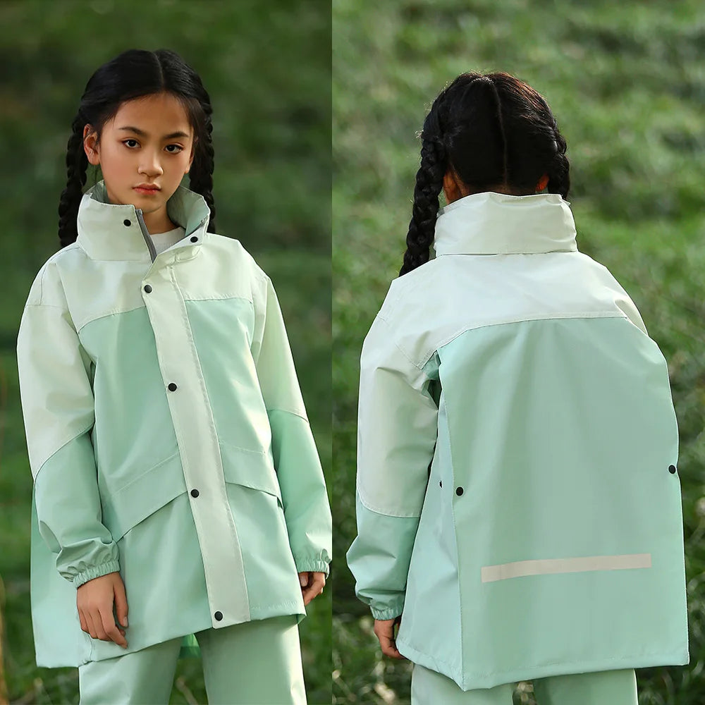 LOlanta Kids Waterproof Suit Hooded Raincoat Jacket and Trousers Set Puddle Suit with Zip for Boys Girls 8-14 Years.