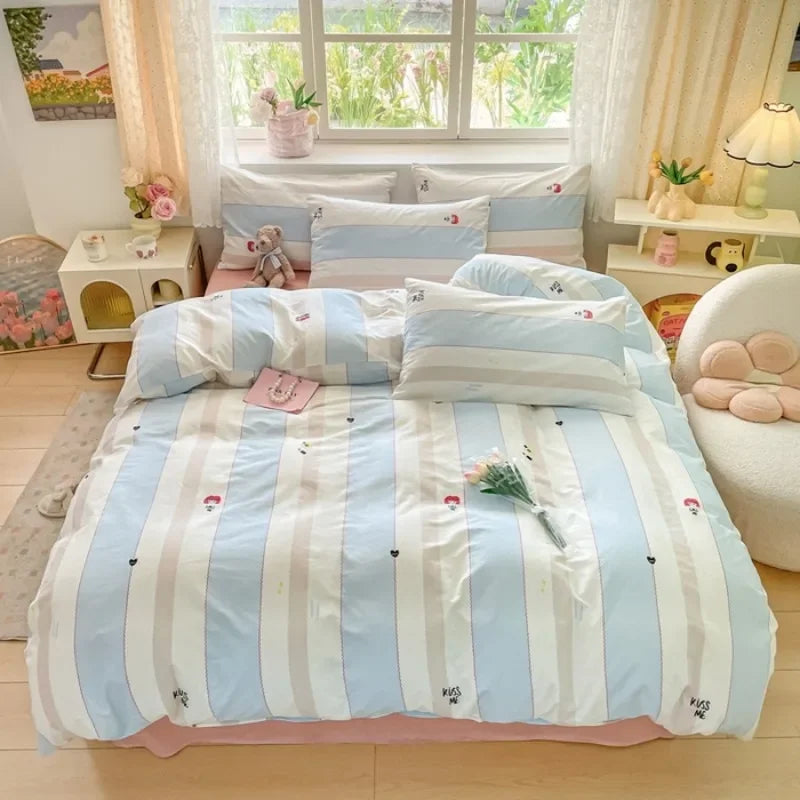 2025 new Cotton Duvet Cover Set with 2 Pillowcases 1 bed sheet - Elegant & Breathable Bedding Set,Fade-Resistant, Multiple Sizes