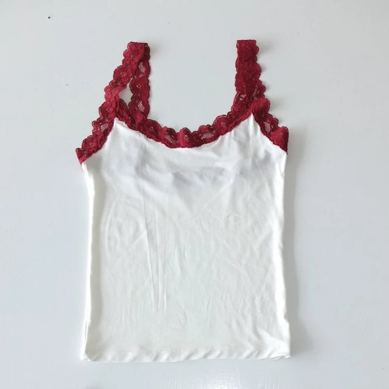 Sommer Leibchen Damen Spitze Trim Spaghetti Strap Weste Frauen Casual Slim Fit Crop Tops Coquette Ärmellose Tank Top Kleidung.