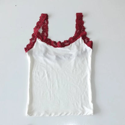 Sommer Leibchen Damen Spitze Trim Spaghetti Strap Weste Frauen Casual Slim Fit Crop Tops Coquette Ärmellose Tank Top Kleidung.