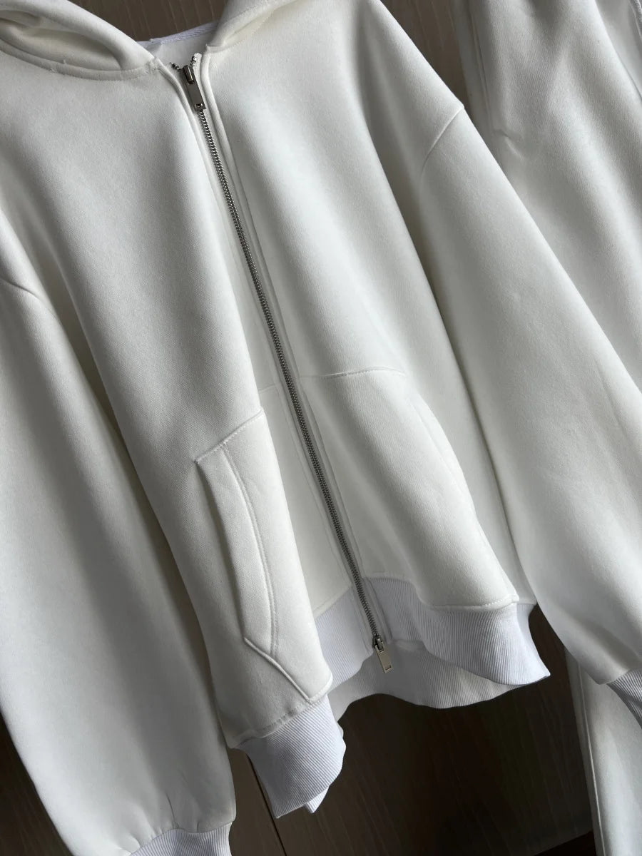 ETJ 2025 Fall/Winter new  women's casual sports oversized zipper hoodie wide leg mop sweatpants set 4174842.