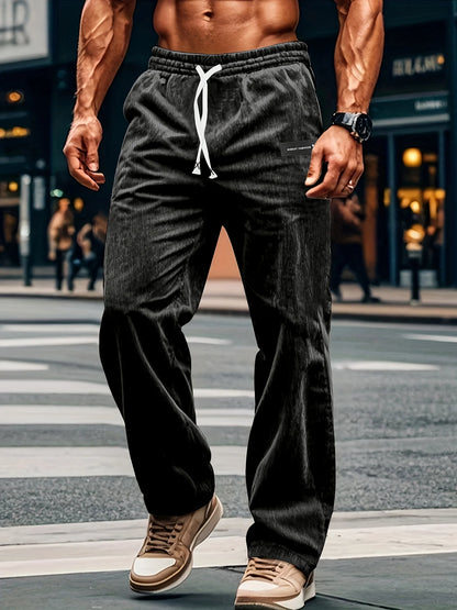 Neue Frühlings- und Herbst-Cord-Freizeithose für Herren, einfarbig mit Kordelzugtaschen, atmungsaktiv und bequem, geeignet für.