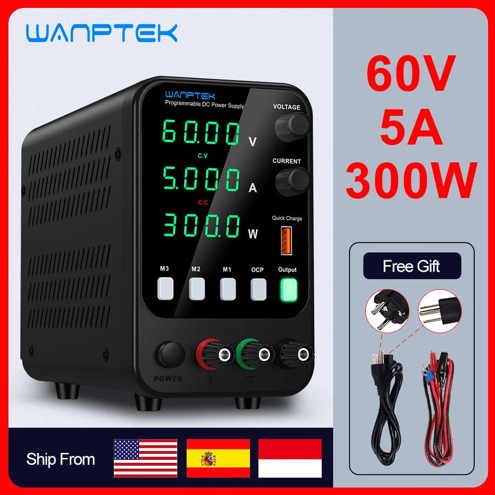 Wanptek Adjustable DC Power Supply 30V 10A LED Lab Bench Power Source Stabilized Switch Power Supply Voltage Regulator 60V 5A