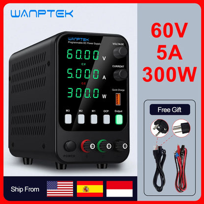 Wanptek Adjustable DC Power Supply 30V 10A LED Lab Bench Power Source Stabilized Switch Power Supply Voltage Regulator 60V 5A