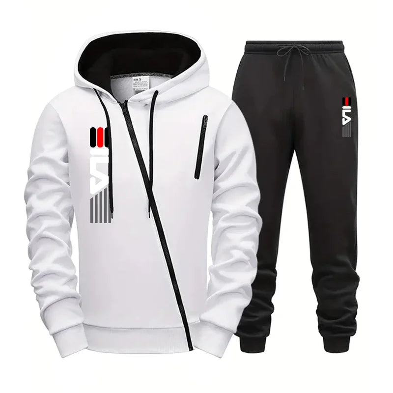 Men's Zipper Hoodie Sweatpants Gym Fitness Tracksuit 2pcs Set Fall Winter Daily Casual Sports Jogger Suit Fashion Hooded Outfits.