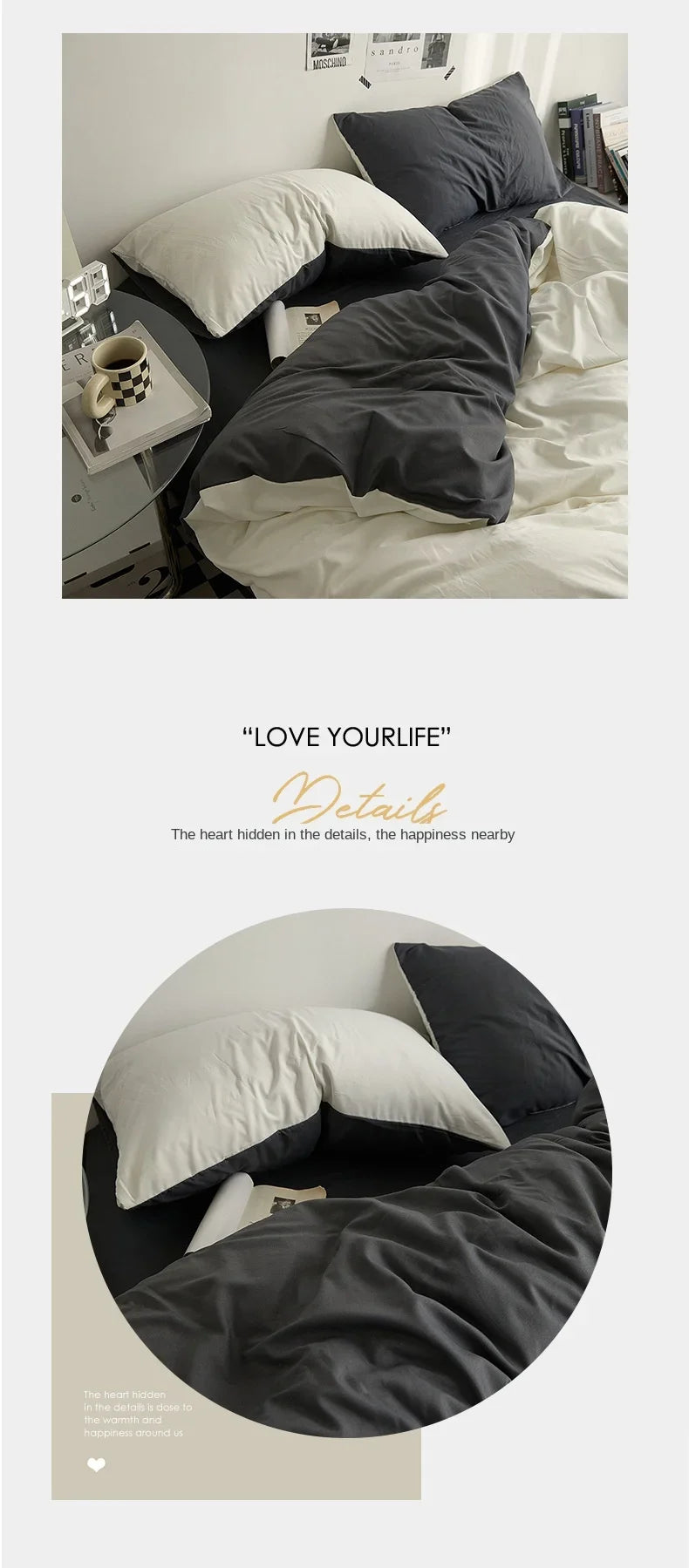 High Quality Solid Color Double Washed Cotton Bedding 4 Pieces Set Student Dormitory Bed Linen Duvet Set Bed Suit.