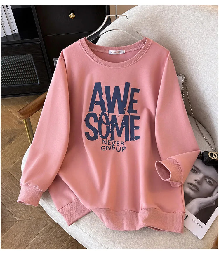 170kg plus size Damen büste Frühling Herbst Winter lose O-Neck Sweatshirt Langarm lässig Top 6xl 7xl 8xl 9xl 10xl 11xl