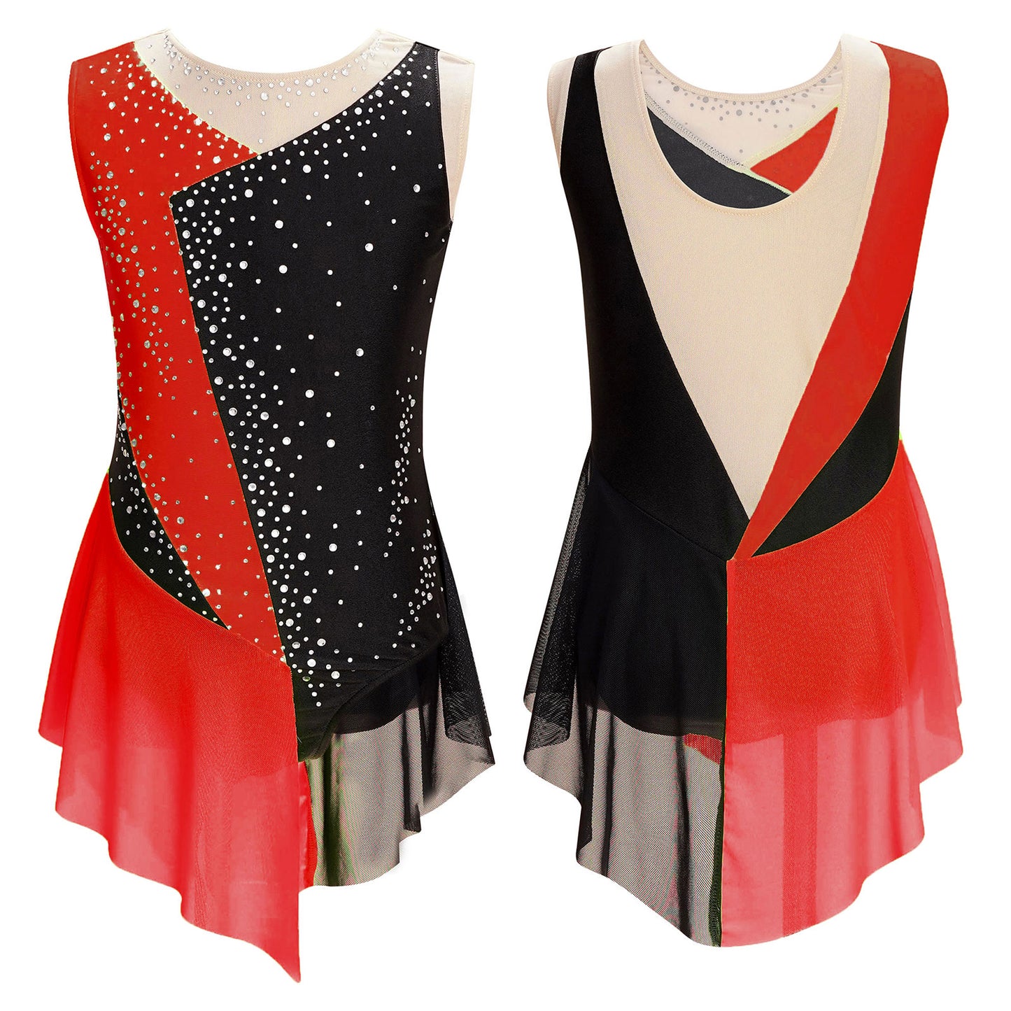 6-16Y Mädchen Ärmelloses Eiskunstlauf Trikot Kleid Ballett Rhythmische Gymnastik Lyrical Dance Body Bühne Leistung Dancewear