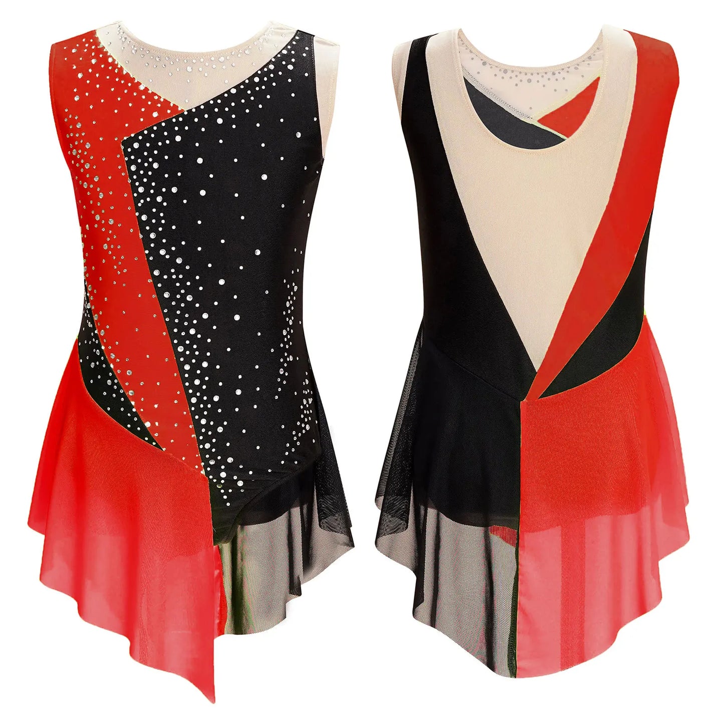 6-16Y Mädchen Ärmelloses Eiskunstlauf Trikot Kleid Ballett Rhythmische Gymnastik Lyrical Dance Body Bühne Leistung Dancewear