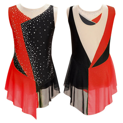 6-16Y Mädchen Ärmelloses Eiskunstlauf Trikot Kleid Ballett Rhythmische Gymnastik Lyrical Dance Body Bühne Leistung Dancewear
