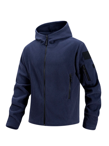 Men's Polar Fleece Zipper Hooded Jacket Autumn Winter Thermal Warm Work Coats Full-Zip Up Windproof Outdoor Hoodie Sweatshirt
