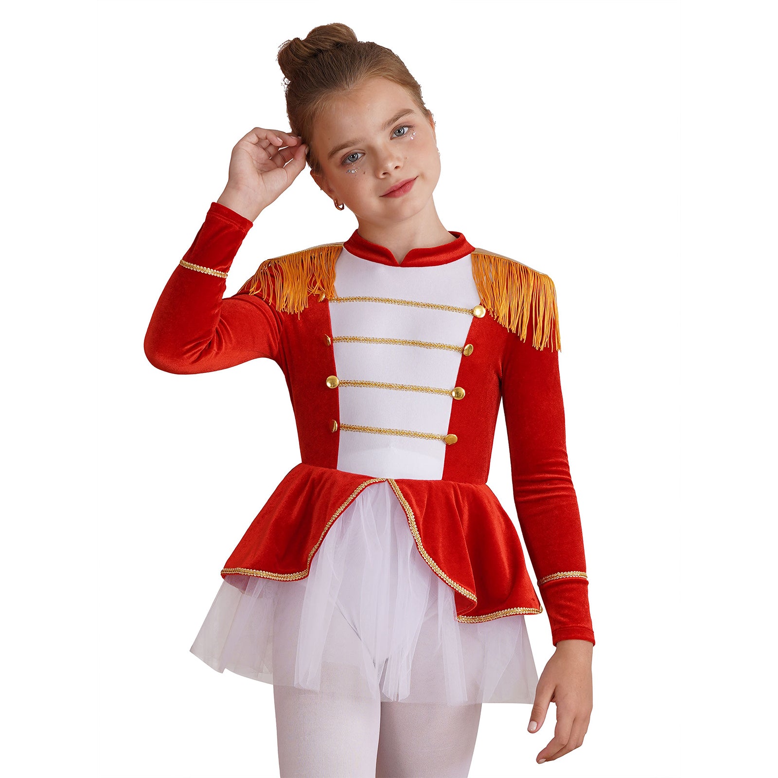 Kinder Mädchen Halloween Weihnachten Karneval Zirkus Zirkusdirektor Cosplay Performance Kostüm Langarm Mesh Trikot Tutu Kleid.