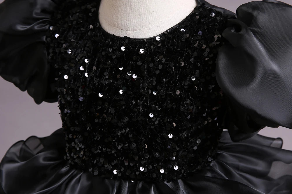 Kinder kleid schwarz Prinzessin Anhänger Kleid Kinder kleid Blumen kleid 4 bis 12 Jahre Mädchen Klavier Performance Kleid.