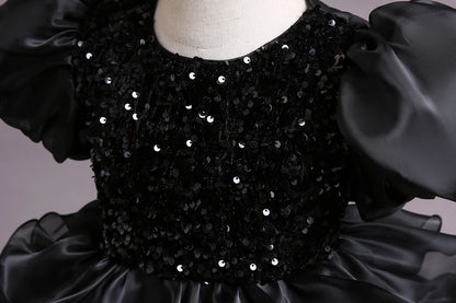 Kinder kleid schwarz Prinzessin Anhänger Kleid Kinder kleid Blumen kleid 4 bis 12 Jahre Mädchen Klavier Performance Kleid.